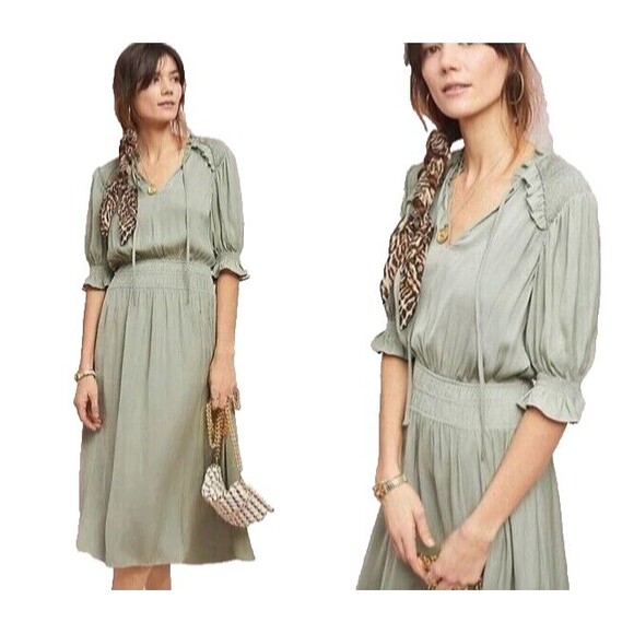 Current Air Anthropologie Cape May Women’s Midi Dress size S Sage Green Satin - Picture 1 of 8